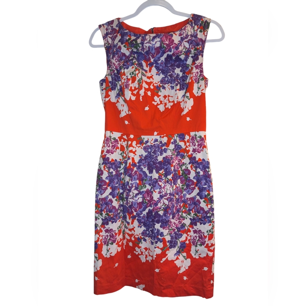 Adrianna Papell Floral Print Orange Sheath Dress Size: 4